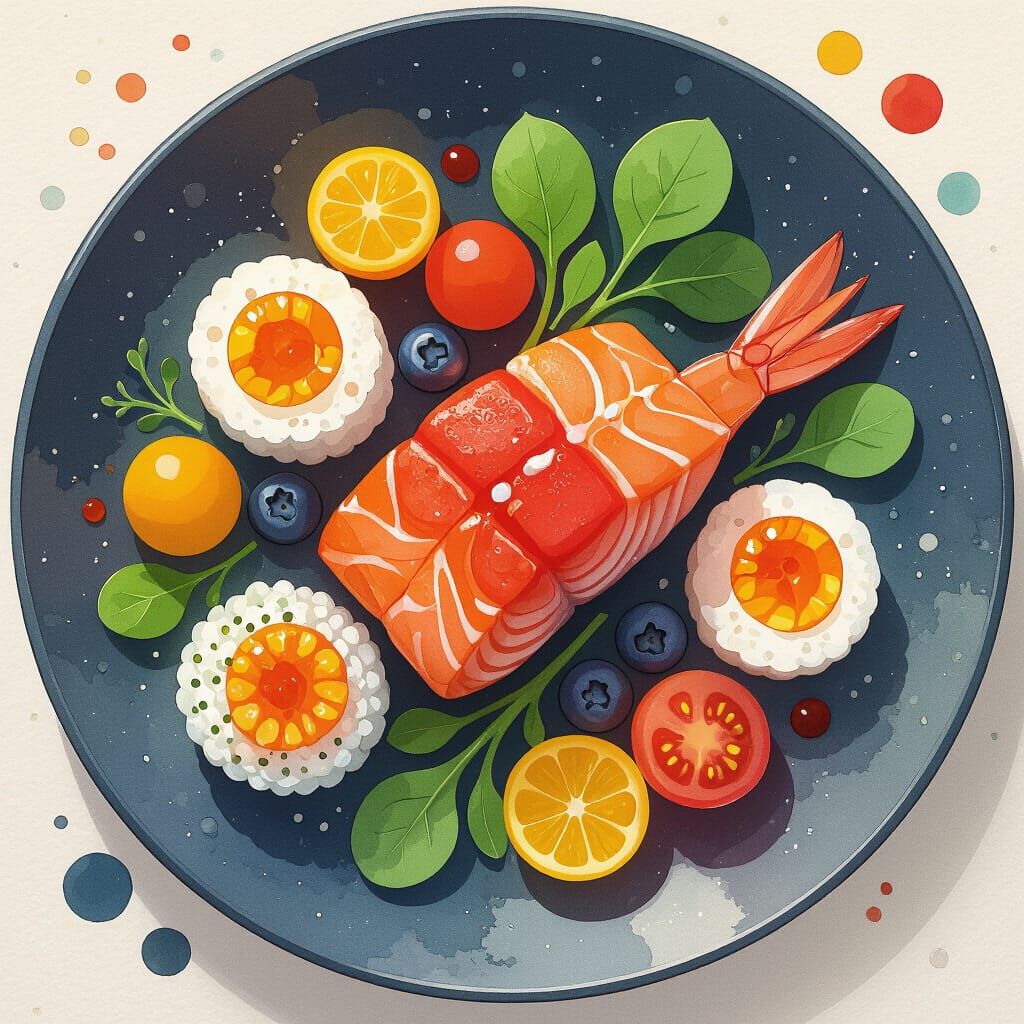 Futuristic Cuisine in Watercolor Illustration Style