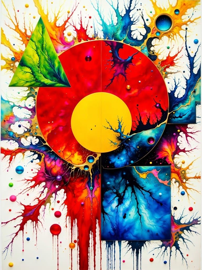 Vibrant Red Ink Splatter with Bold, Dynamic Forms