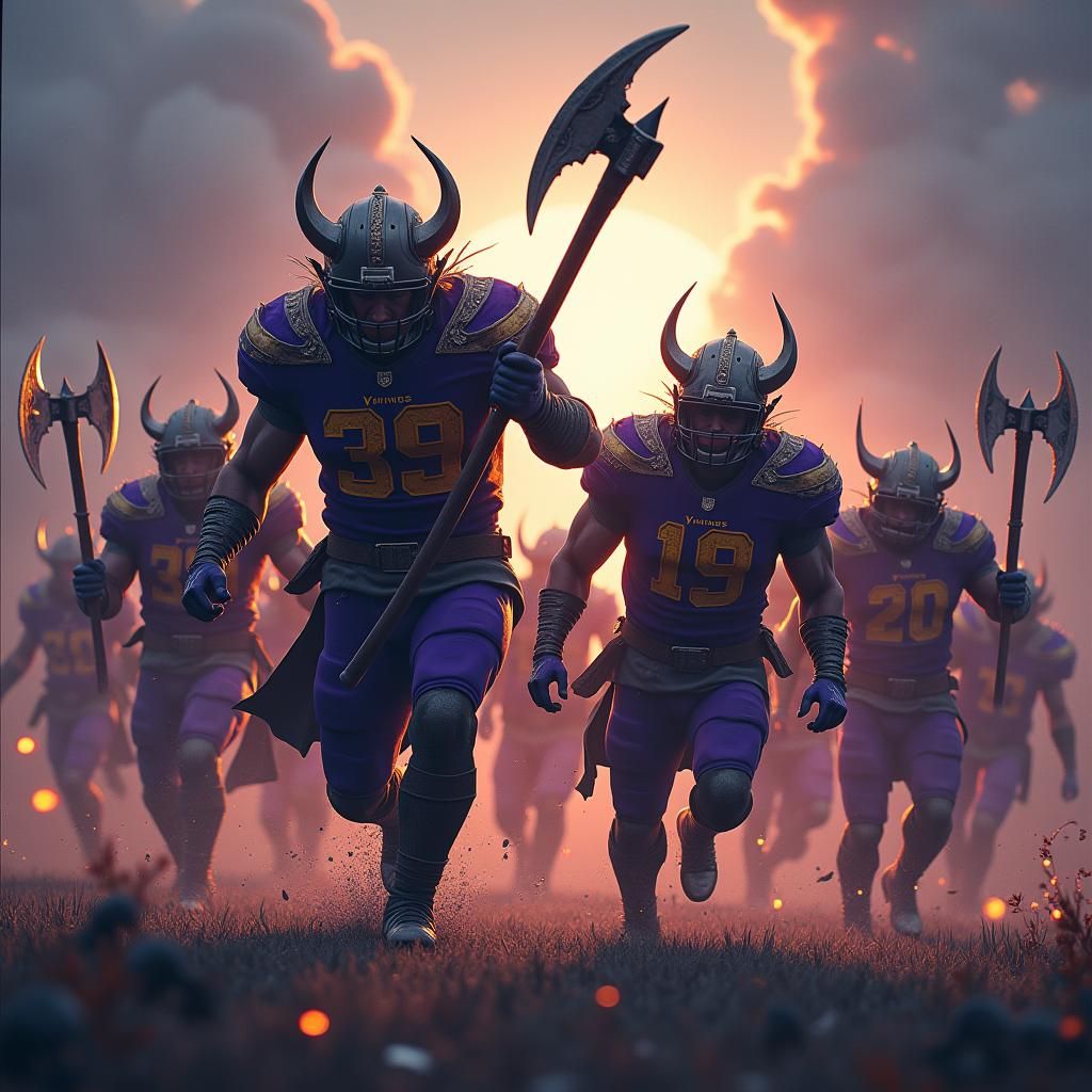 Viking Warriors in Magnificent Purple and Gold Armor Charge....