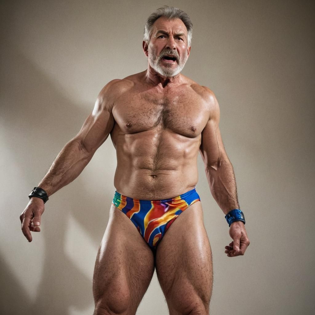 Massive Wrestler in Vibrant Spandex Trunks and Boots