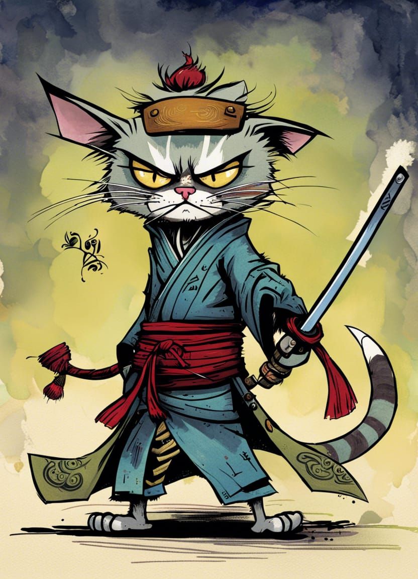 Stunning Samurai Cat in Triadic Hues