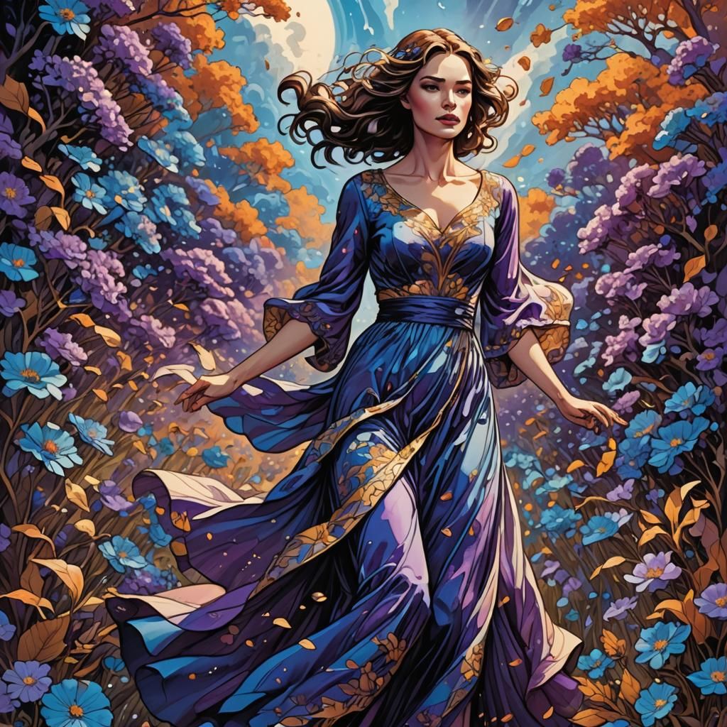 Whimsical Autumn Goddess in Vast Floral Bloom