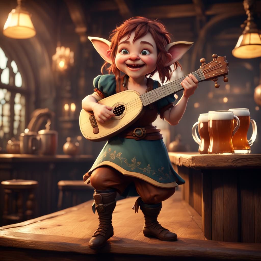 Fantastical Halfling Bard in Vibrant Detail