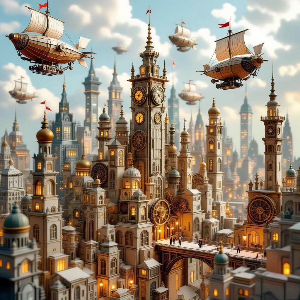 Steampunk Paper Metropolis with Clockwork Details