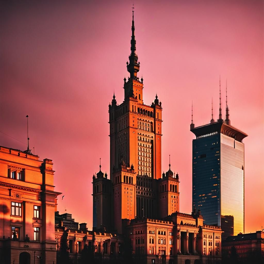 City skyline at dusk