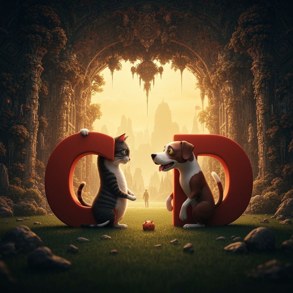 Cat and Dog Letters Play in a Crazy Cinematic Scene