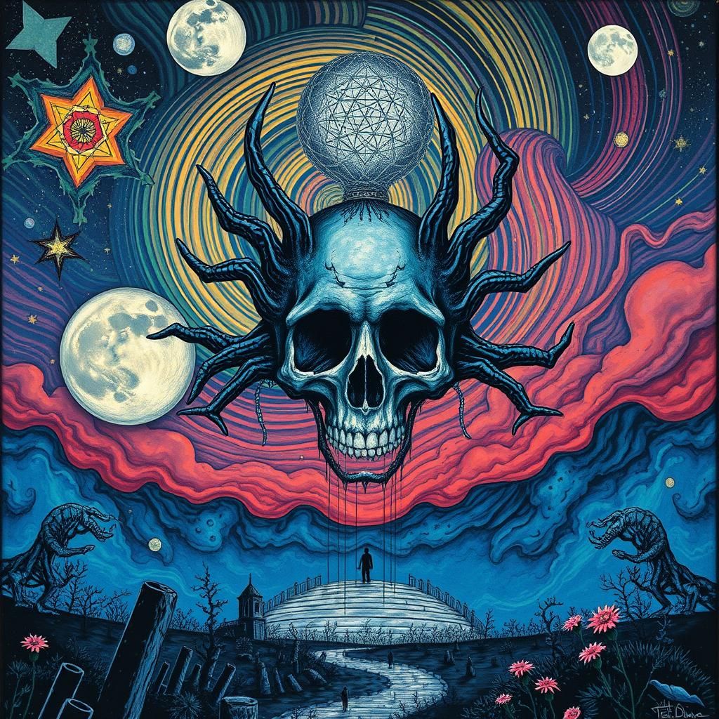 Surreal Futurist's Quest Through a Celestial Abyss