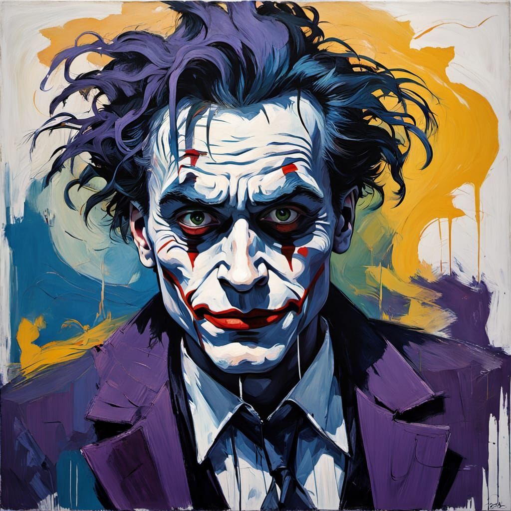 Neo-Expressionist Portrait of the Joker in Dark, Dreamlike H...