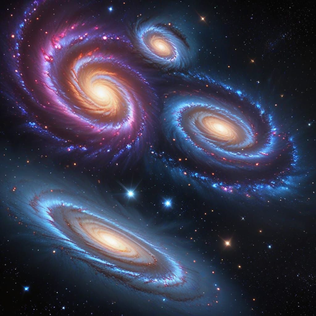 Swirling Galaxies of Stars and Gas (3D Render)