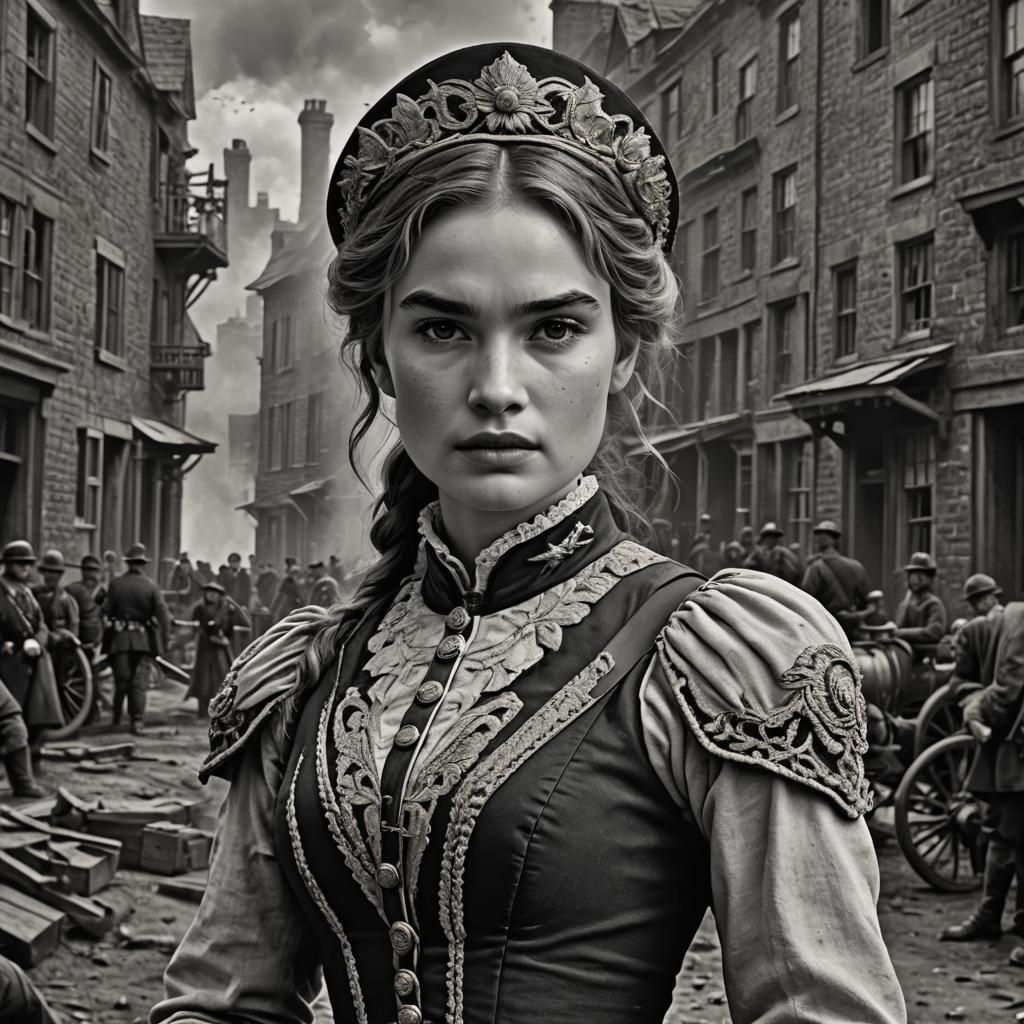 A Civil War Era Union Soldier, Lily James, in Elegant 1860s....