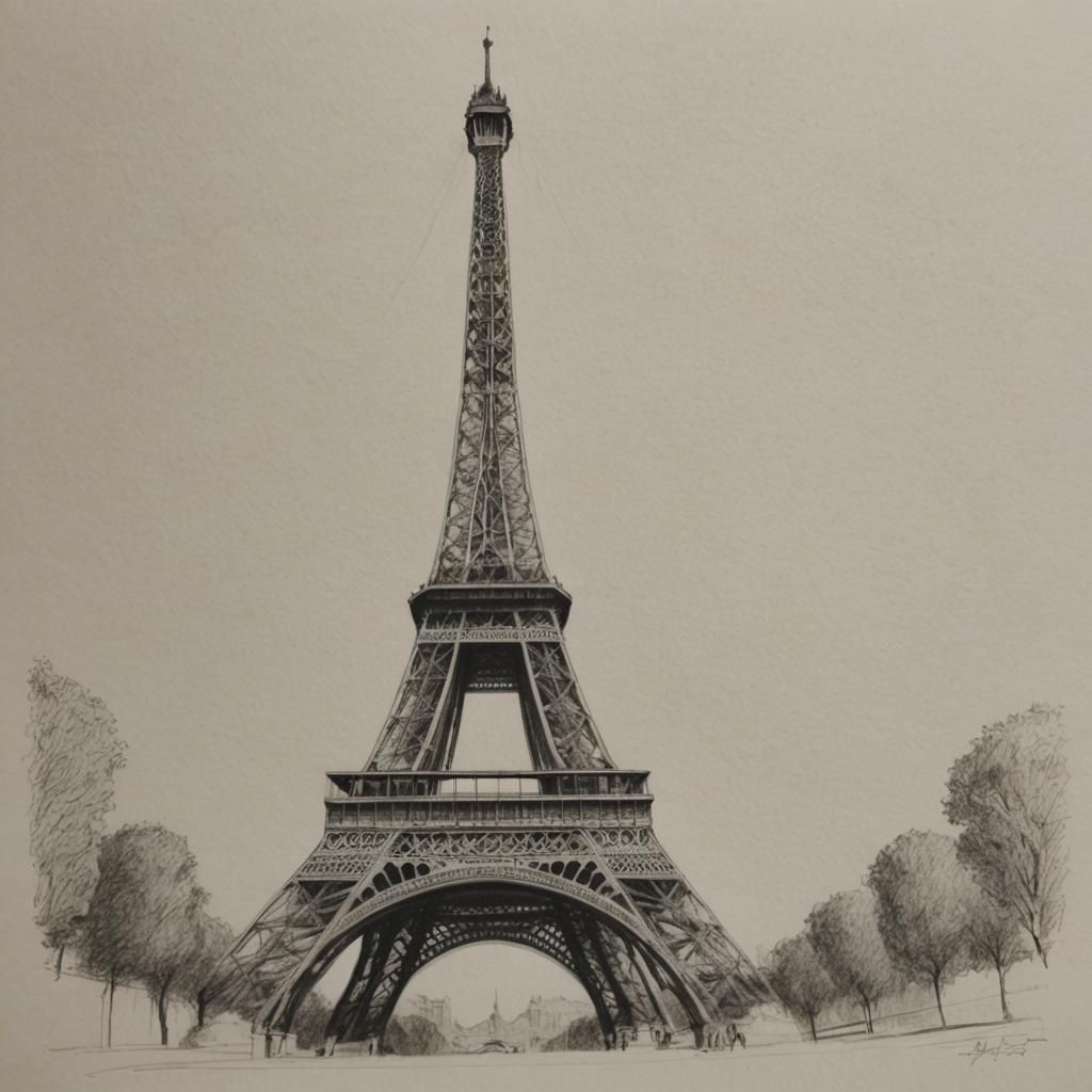 Elegant Pencil Sketch of the Eiffel Tower in Minimalist Styl...