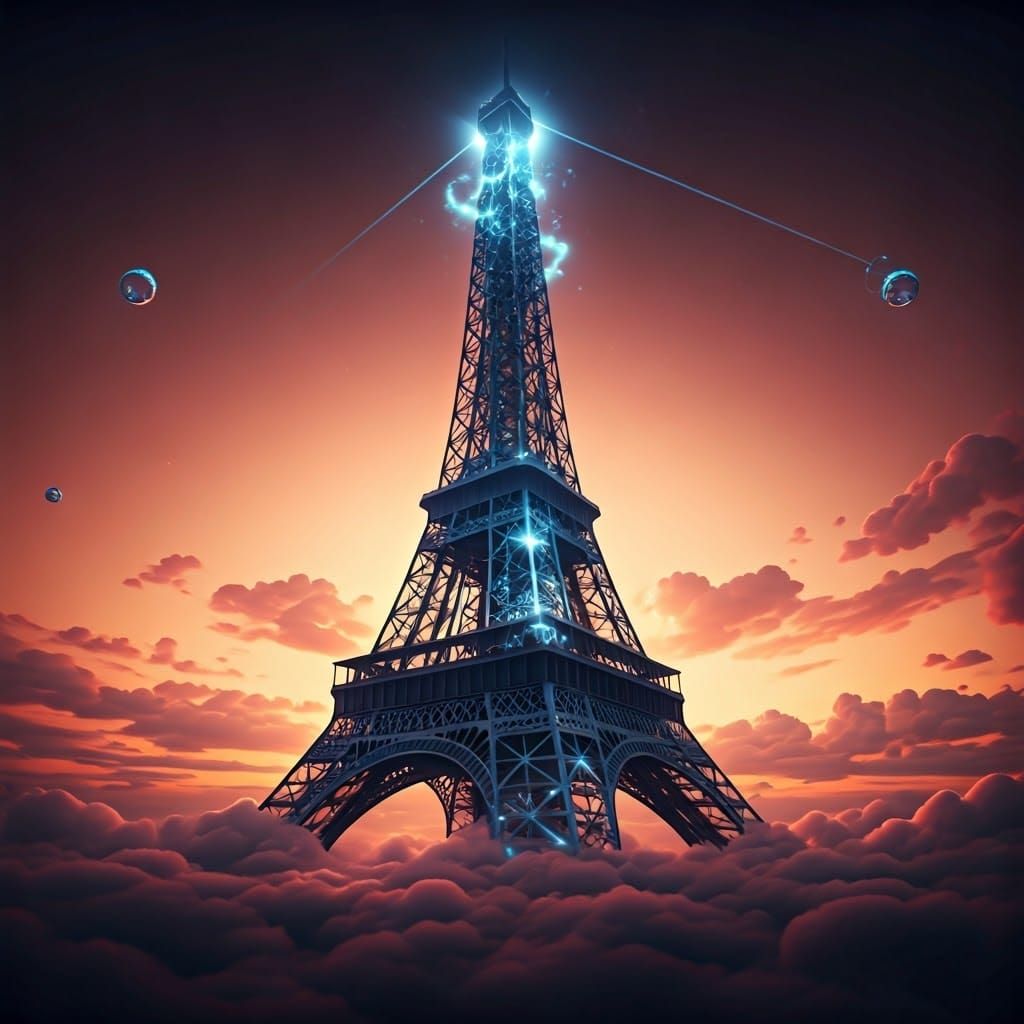 Ethereal Eiffel Tower Ascends Amidst Vibrant Vortex