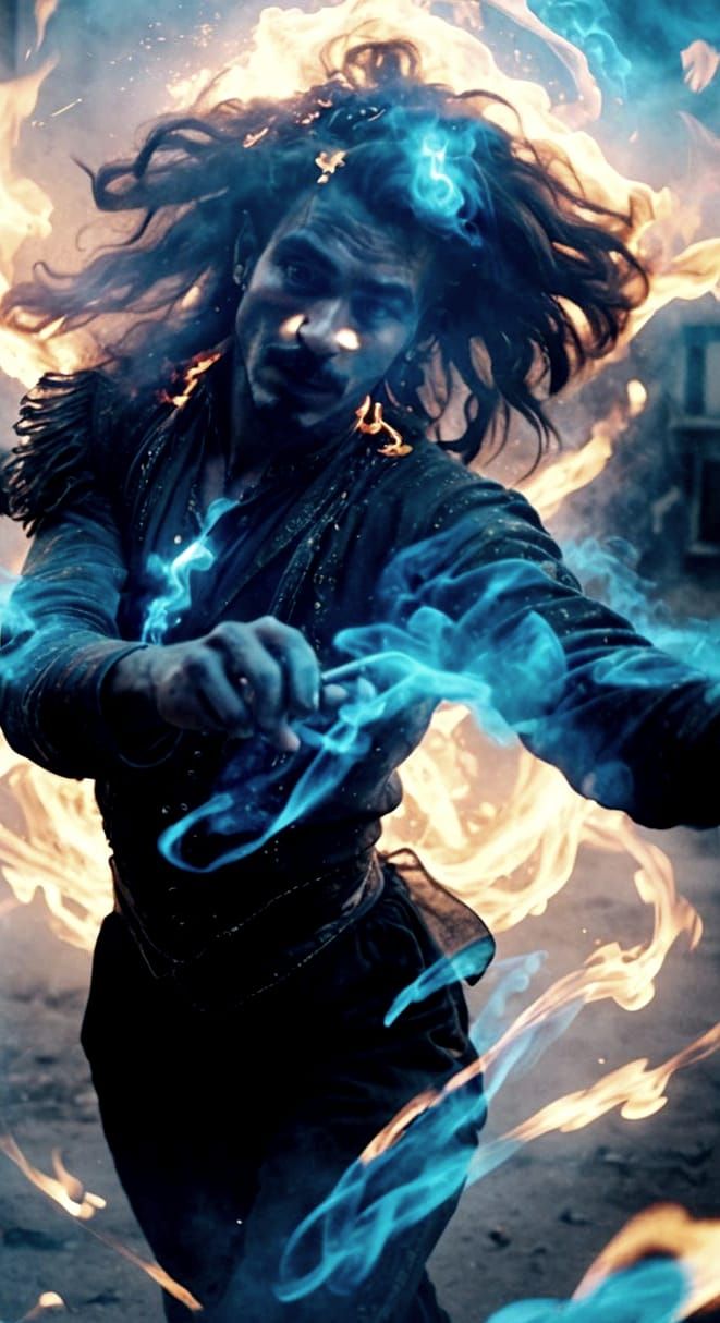 Flaming Rod Dancer: Cinematic Film Still