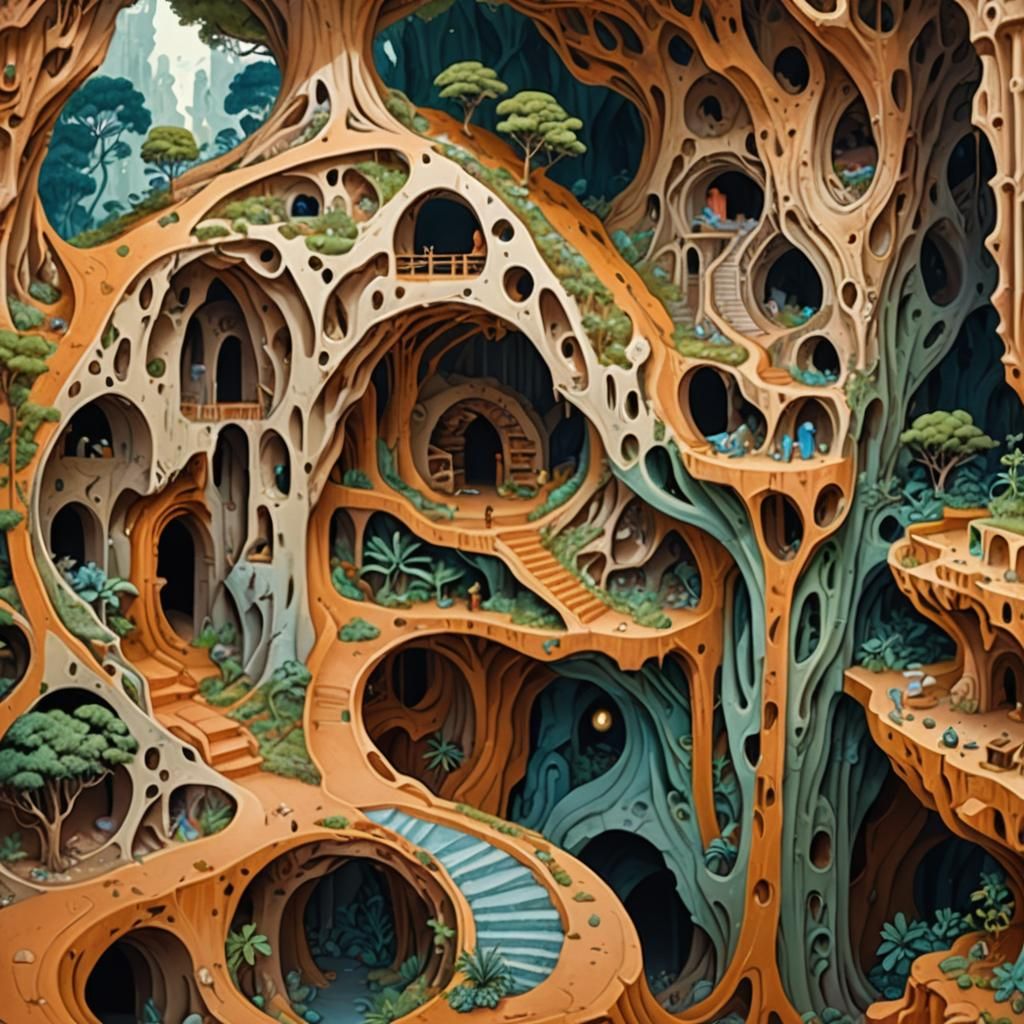 Fantasy Caves Under Ancient Eucalyptus in Fractal Expression...