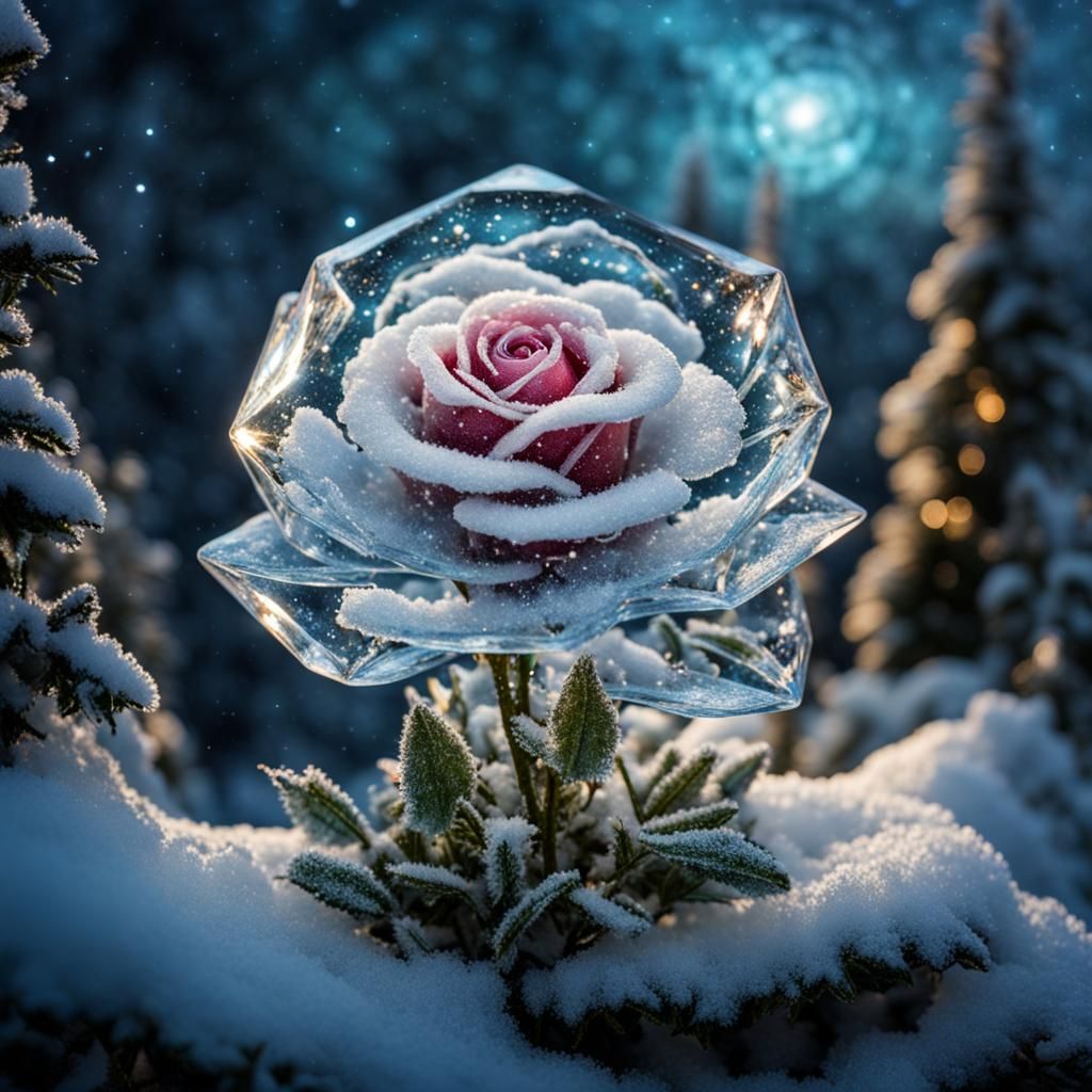Crystal Crystal Snow Rose in a Magical Miniature World