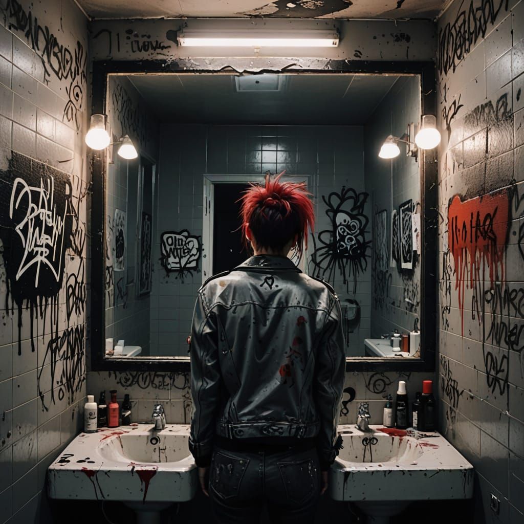 Moody Punk Iconoclast in a Grungy Bathroom
