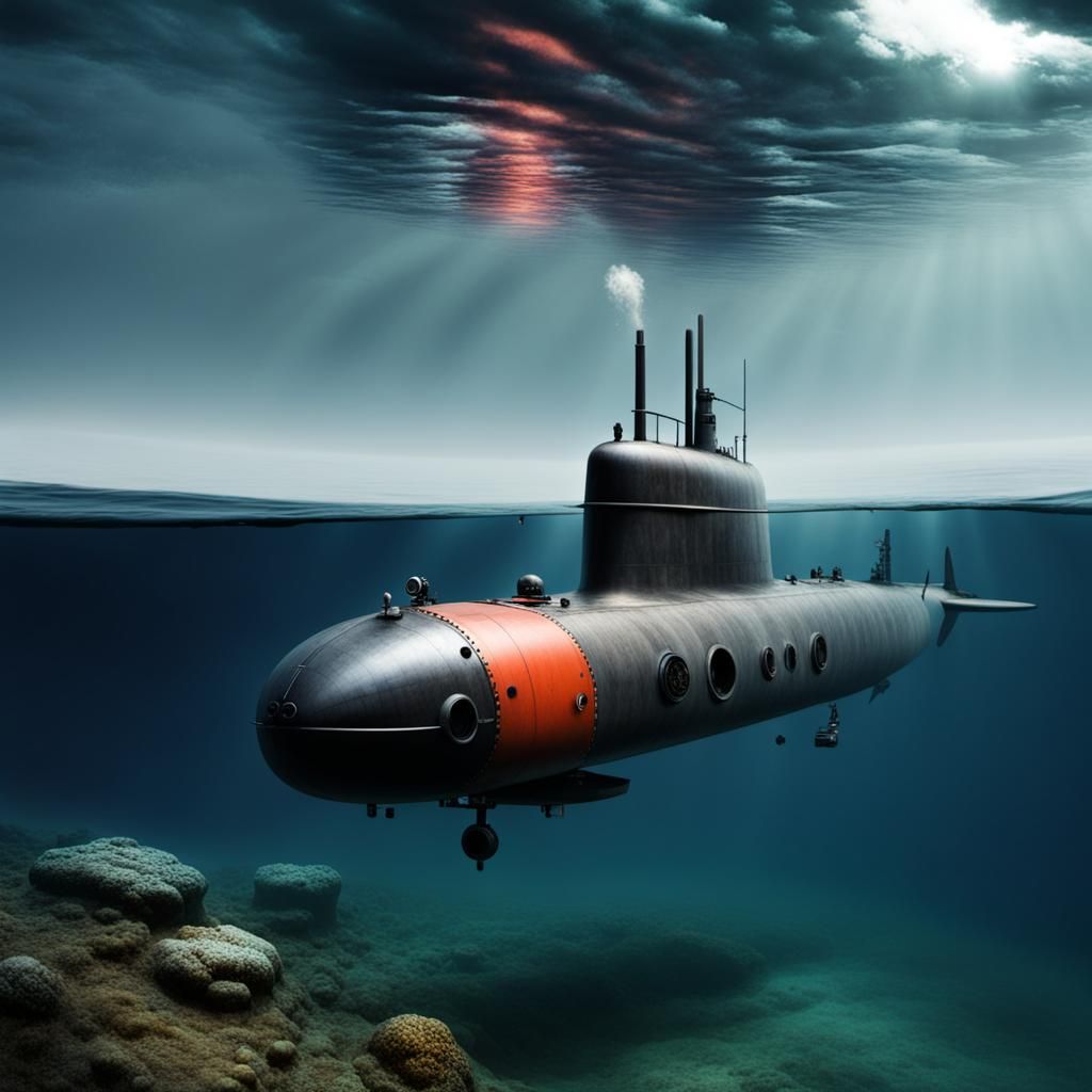 Surreal Underwater Cityscape with Bekinski's Famous Submarin...