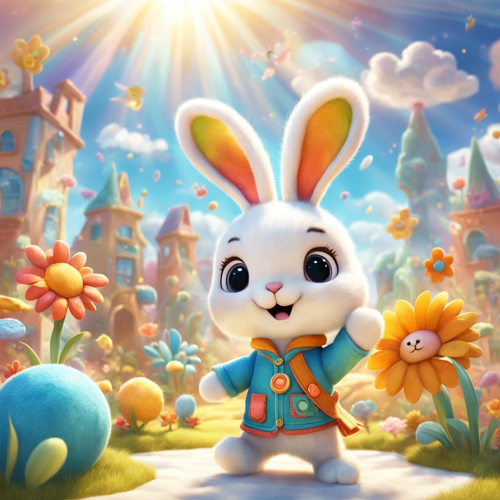 Whimsical Rabbit in Vibrant Paradise