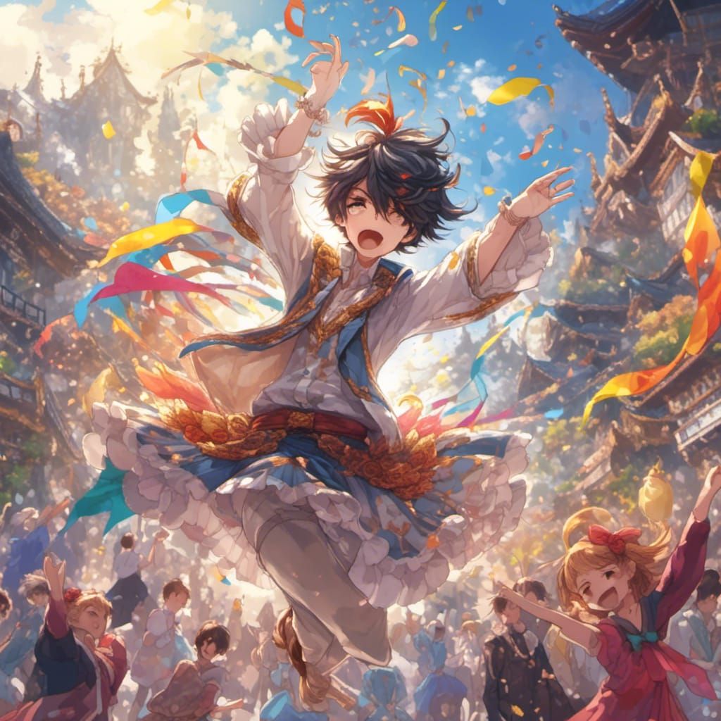 Man Dancing and Winking in Anime Style