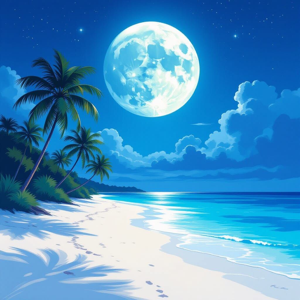 Island Beach Under Moonlight: A Digital Matte Painting