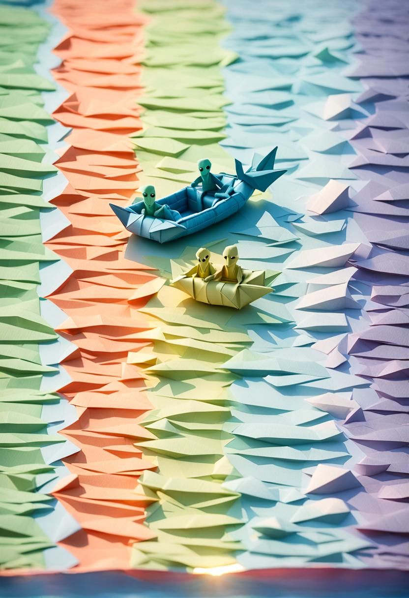 Whimsical Paper Craft Scene: Aliens in Oceanic Serenity