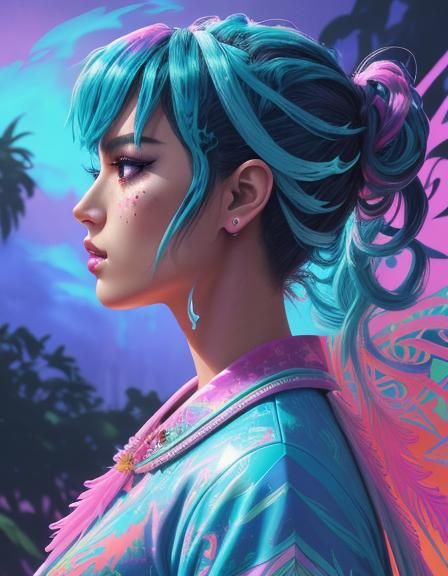 Vaporwave Goddess in Warrior Regalia