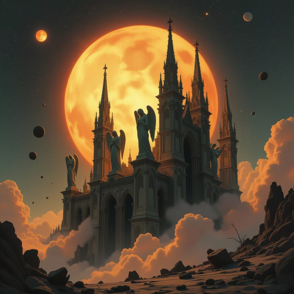 Gothic Ruin Drifting in Cosmic Space