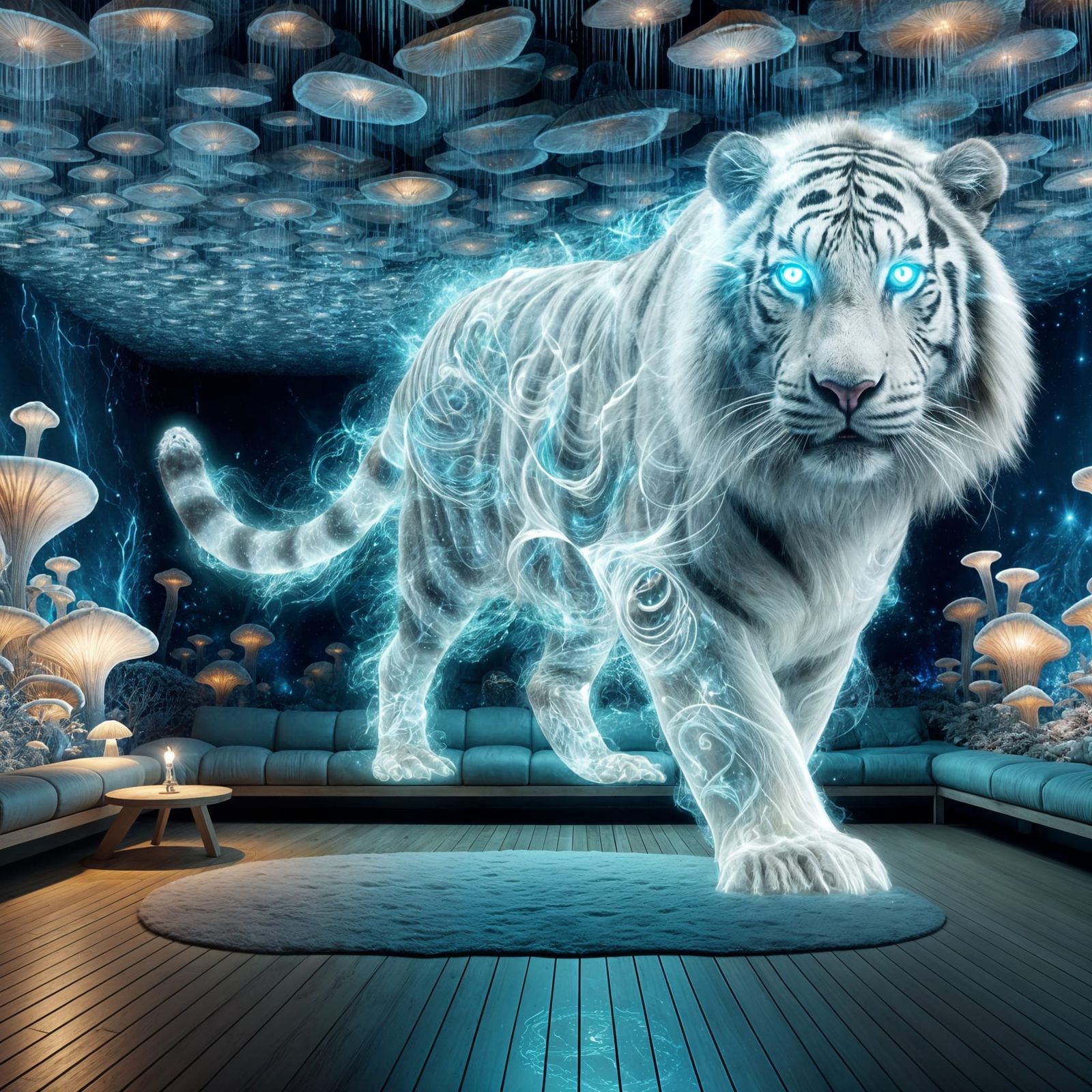 White Tiger in a Surreal Ecosystem