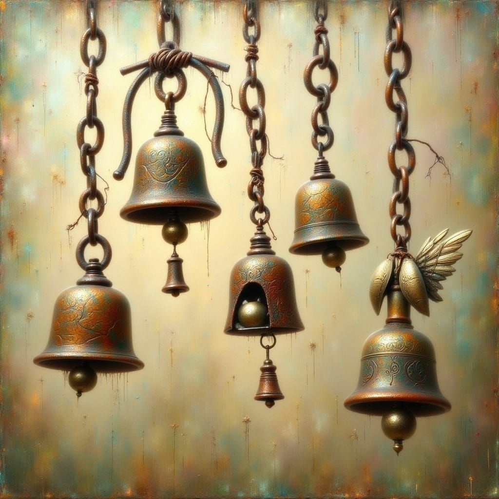 Rusted Chain with Whimsical Bells in Fantasy Oil Paint