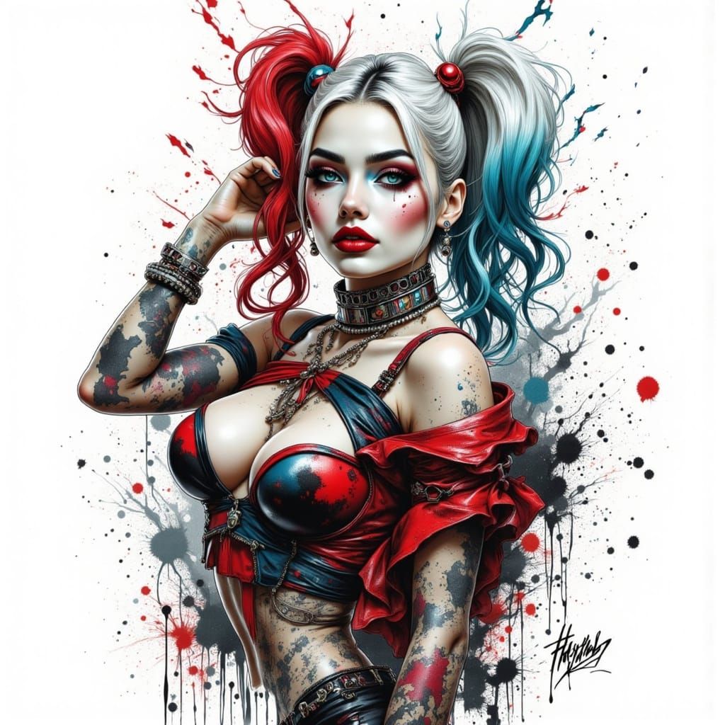 Stunning Pop Art Drip Art of Dynamic Harley Quinn