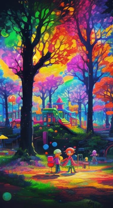 Children Singing and Playing in a Vibrant Playground