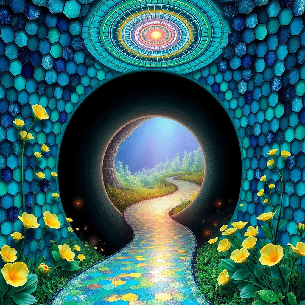 Mystical Tunnel in Kaleidoscope of Blues and Greens