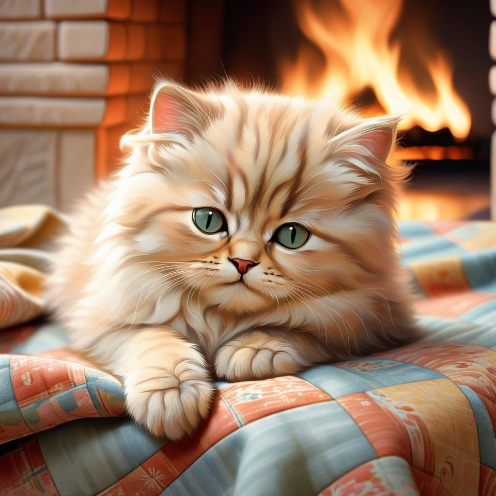 Cute illustration of a sleepy Persian kitten