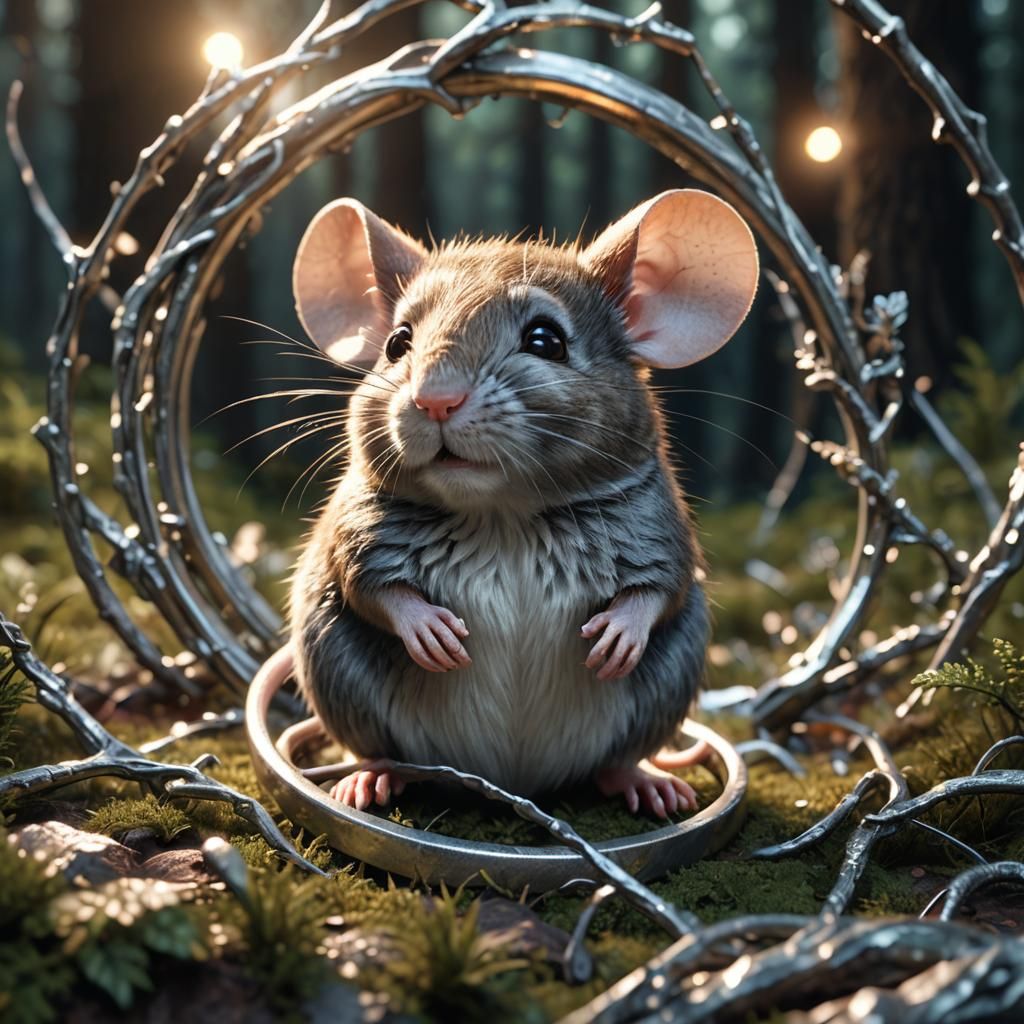Ethereal Mouse in Ancient Ring, 3D Cinematic Masterpiece