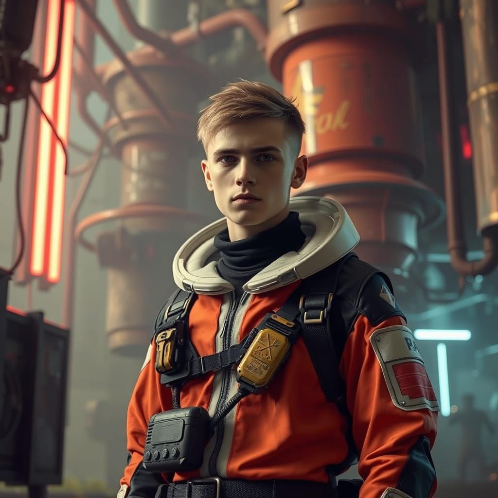 Futuristic Dystopian Young Man in Sci-Fi Style