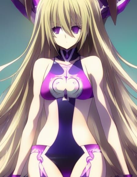 Anime Goddess in Vibrant Purple Bikini