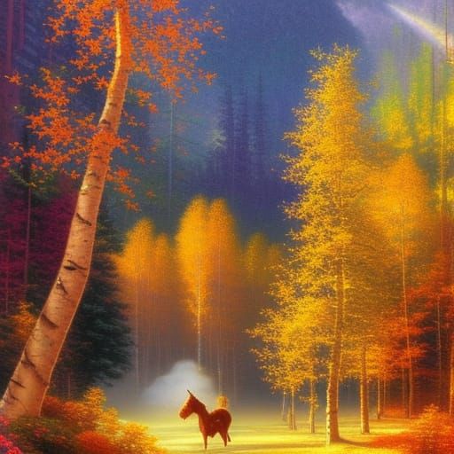 Ethereal Fantasy Unicorns in Golden Aspen Forest