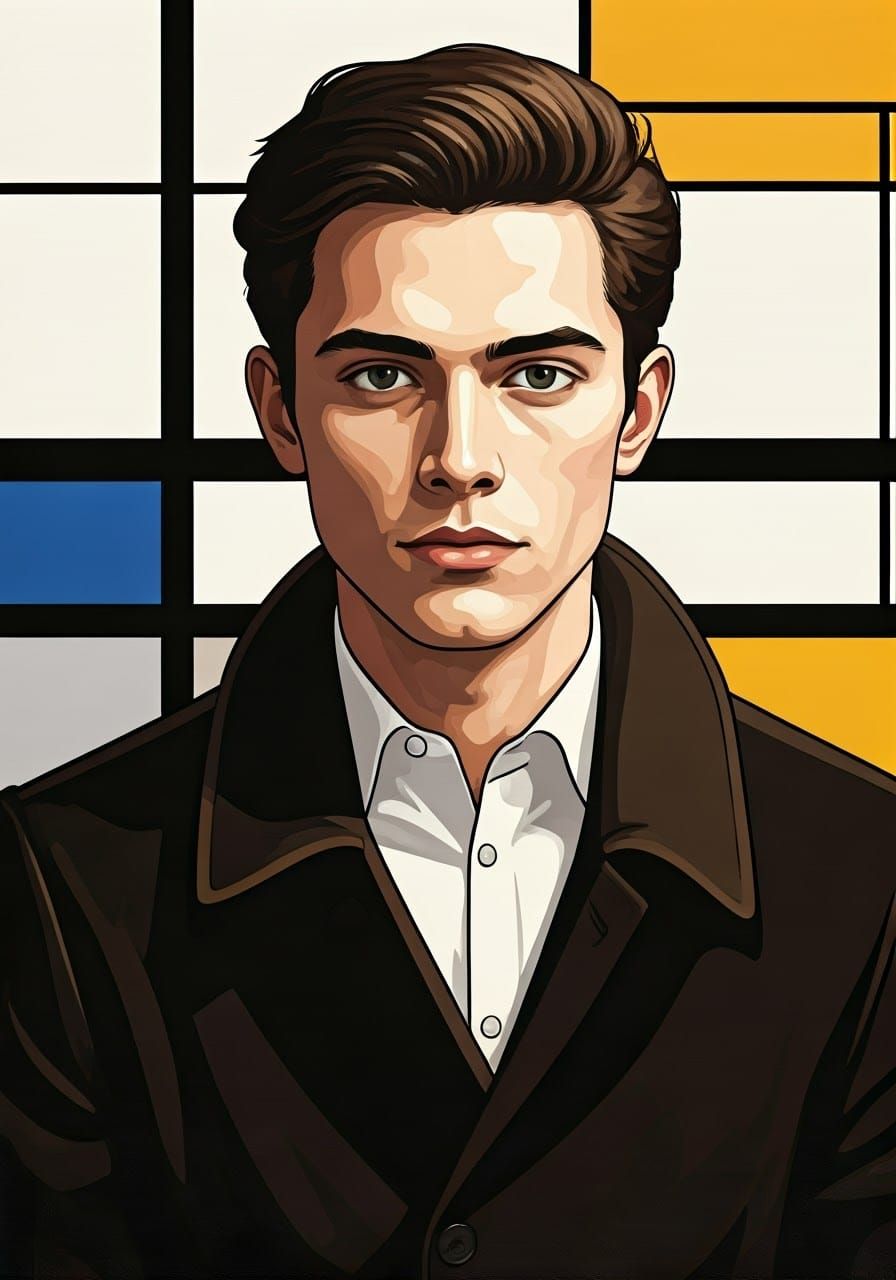 Geometric Portrait in Primary Colors, Inspired by Mondrian's...