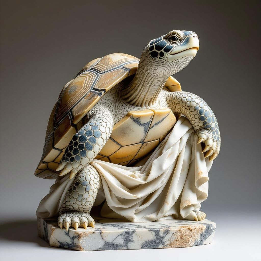 Marble Turtle Sculpture in Classical Style