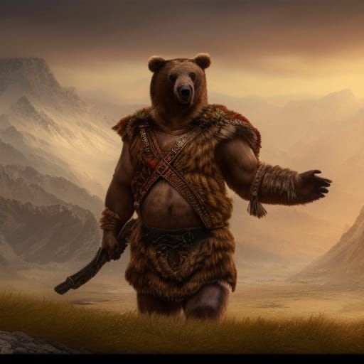 Fantastical Roman Soldier Wears Bear Skin Armor