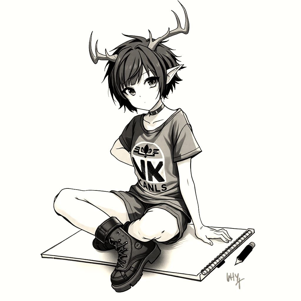 Anime Girl with Antlers: Marker Illustration