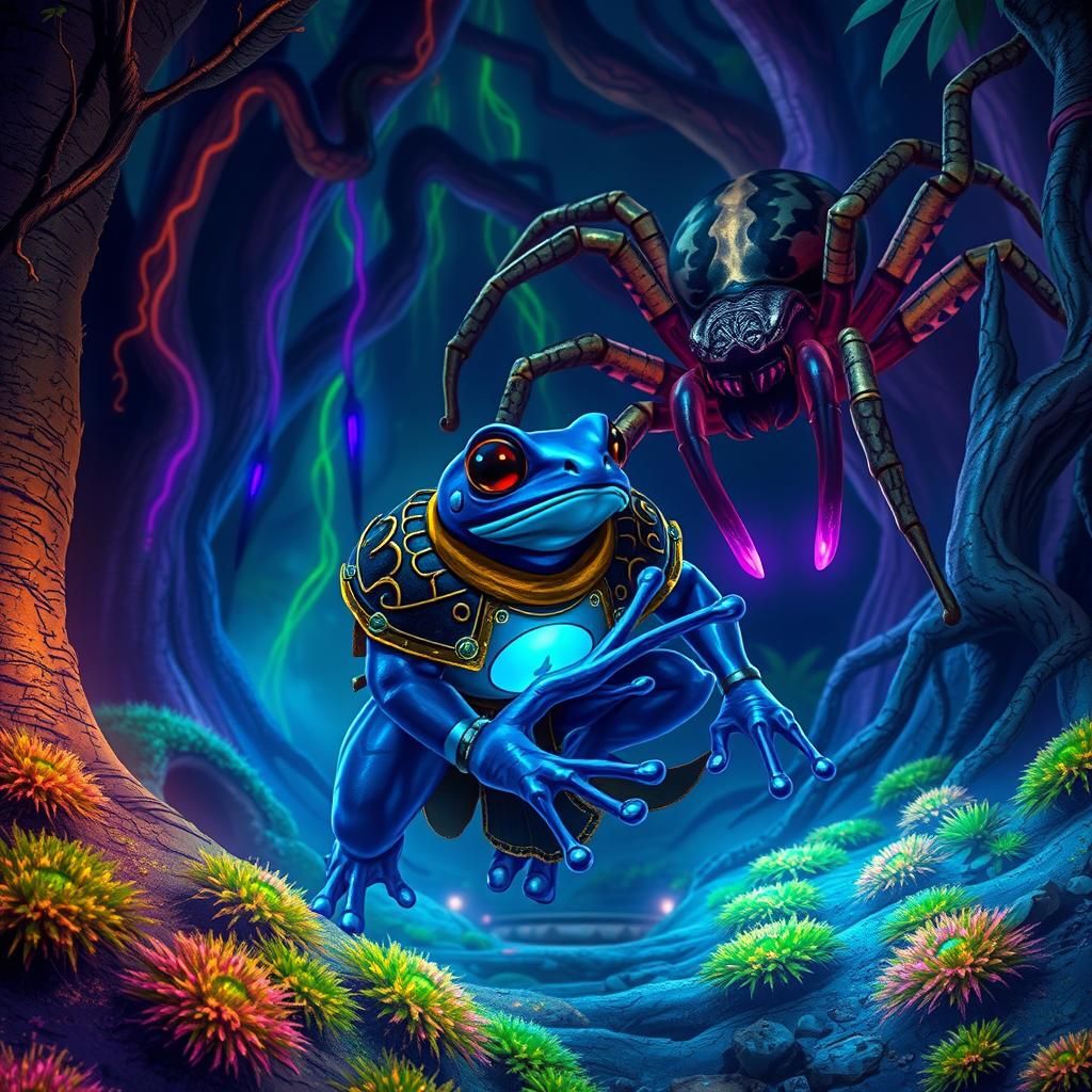 Samurai Frog Charges Through Glowing Jungle