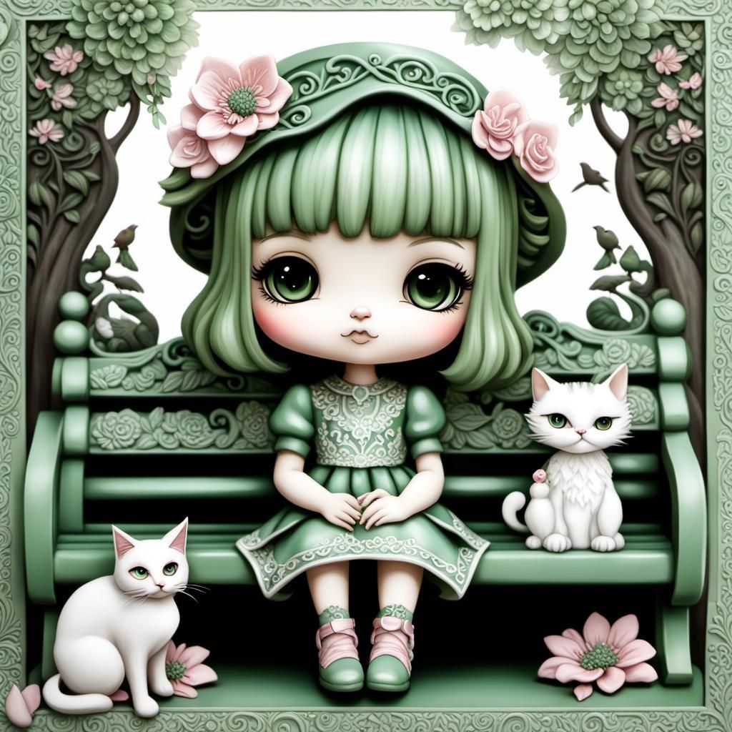 Luminous Chibi Girl in Whimsical Garden Scene
