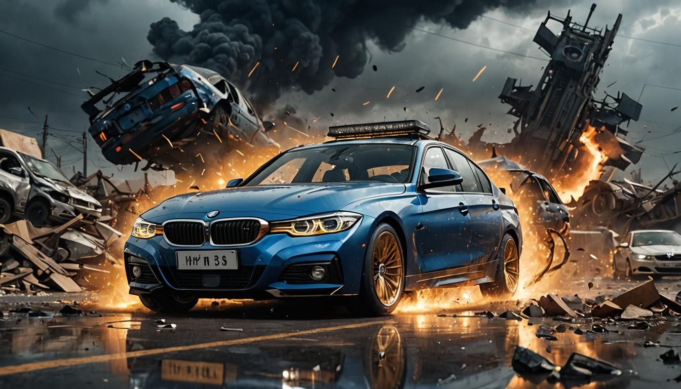 High-Octane BMW 318i in Metallic Blue, Illuminated in a Deso...