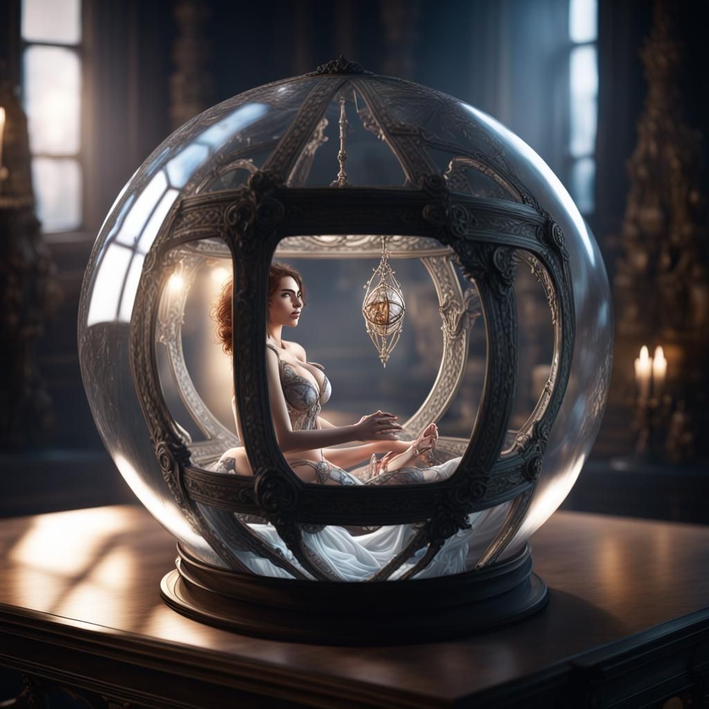 Surreal Fantasy Goddess Trapped in Glass Orb - Photorealisti...
