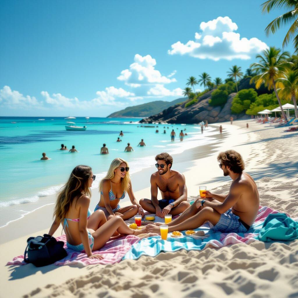 Spring Breakers on a Sun-Kissed Beach in Film Style