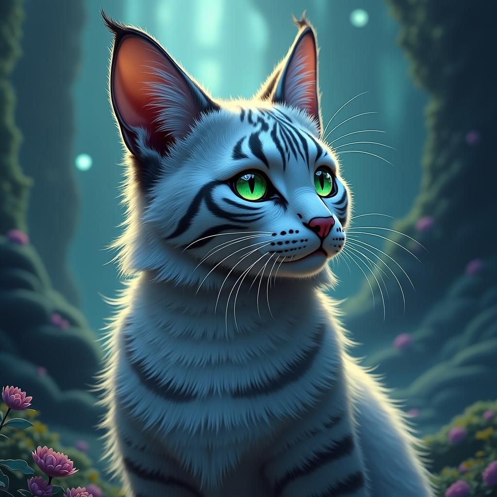 Ethereal Tabaxi in Midnight Fantasy Landscape