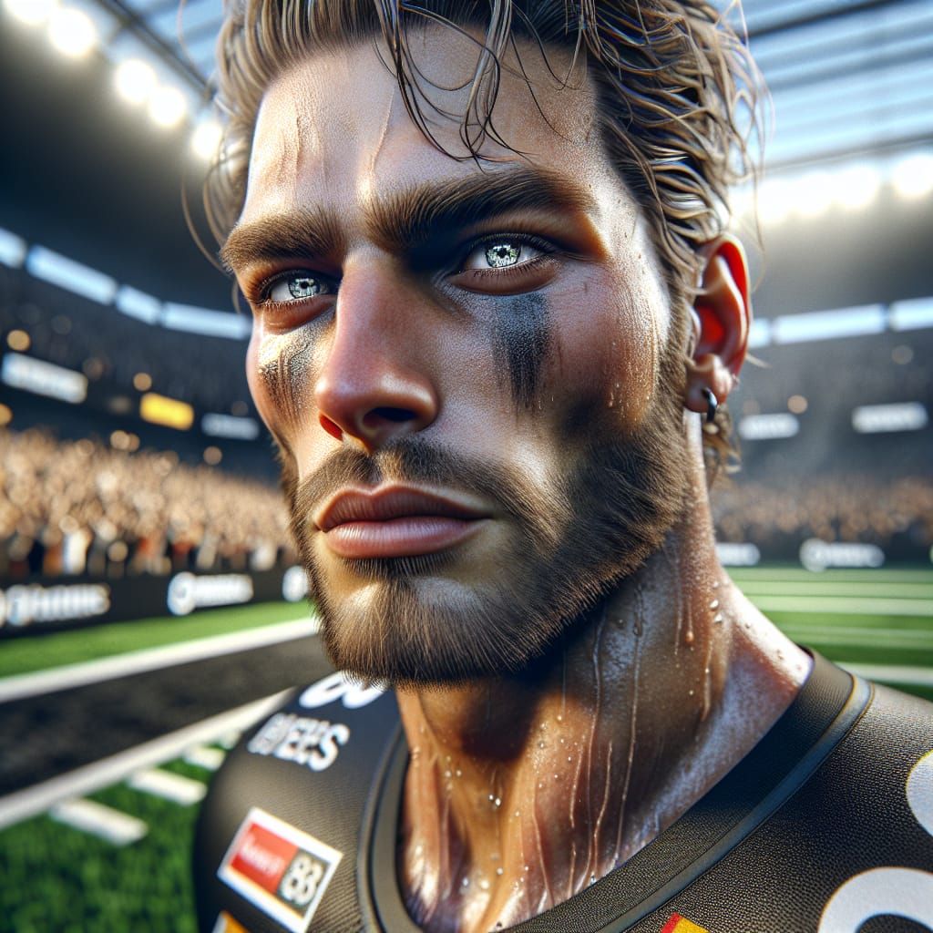 Hyperrealistic Portrait of Football Player in Stadium