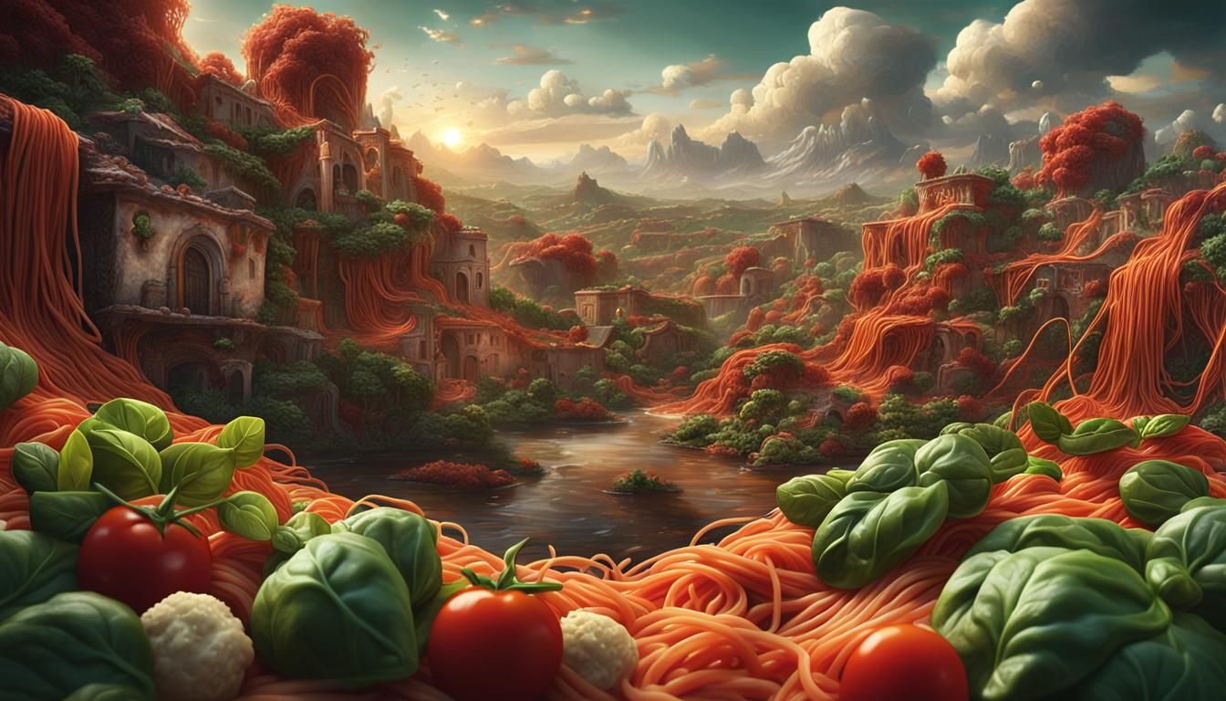 Surreal Pasta Landscape in Vibrant Color