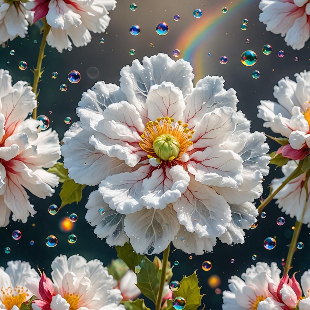 Rainbow Cotton Flower with Bubbles